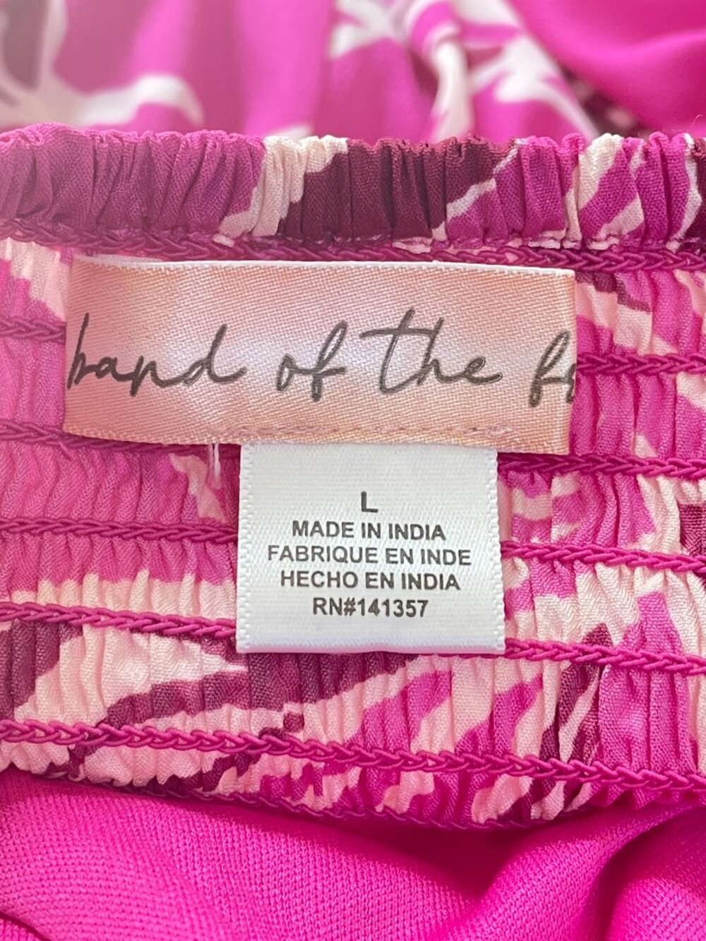 Band of the Free Pink Tropical Print Smocked Maxi Dress L Resort - Picture 4 of 14